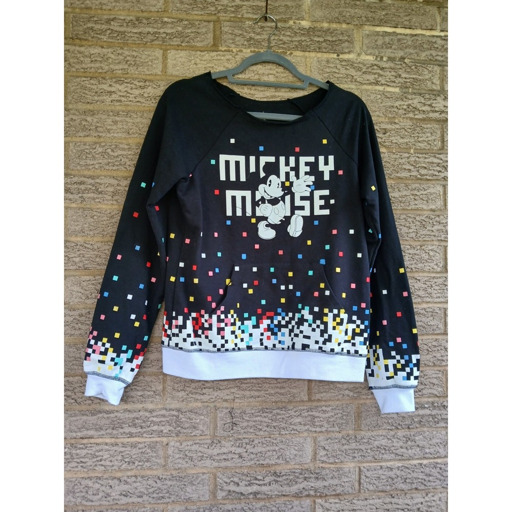 Disney Parks Mickey Mouse Pixel Graphics Pullover Sweatshirt Size M Retro